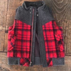 Grey and red plaid zip up vest by Genuine Kids Osh Kosh 3T
